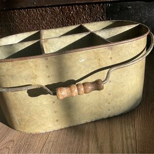 Vintage galvanized metal 6 slotted bucket with wood handle